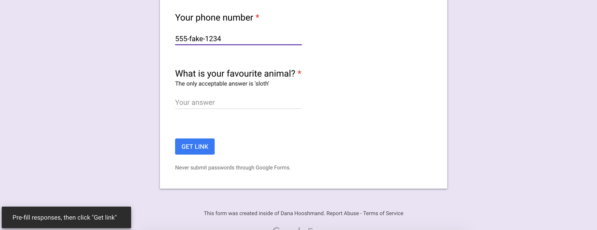 How to pre-fill responses, then get the link to the prepopulated form