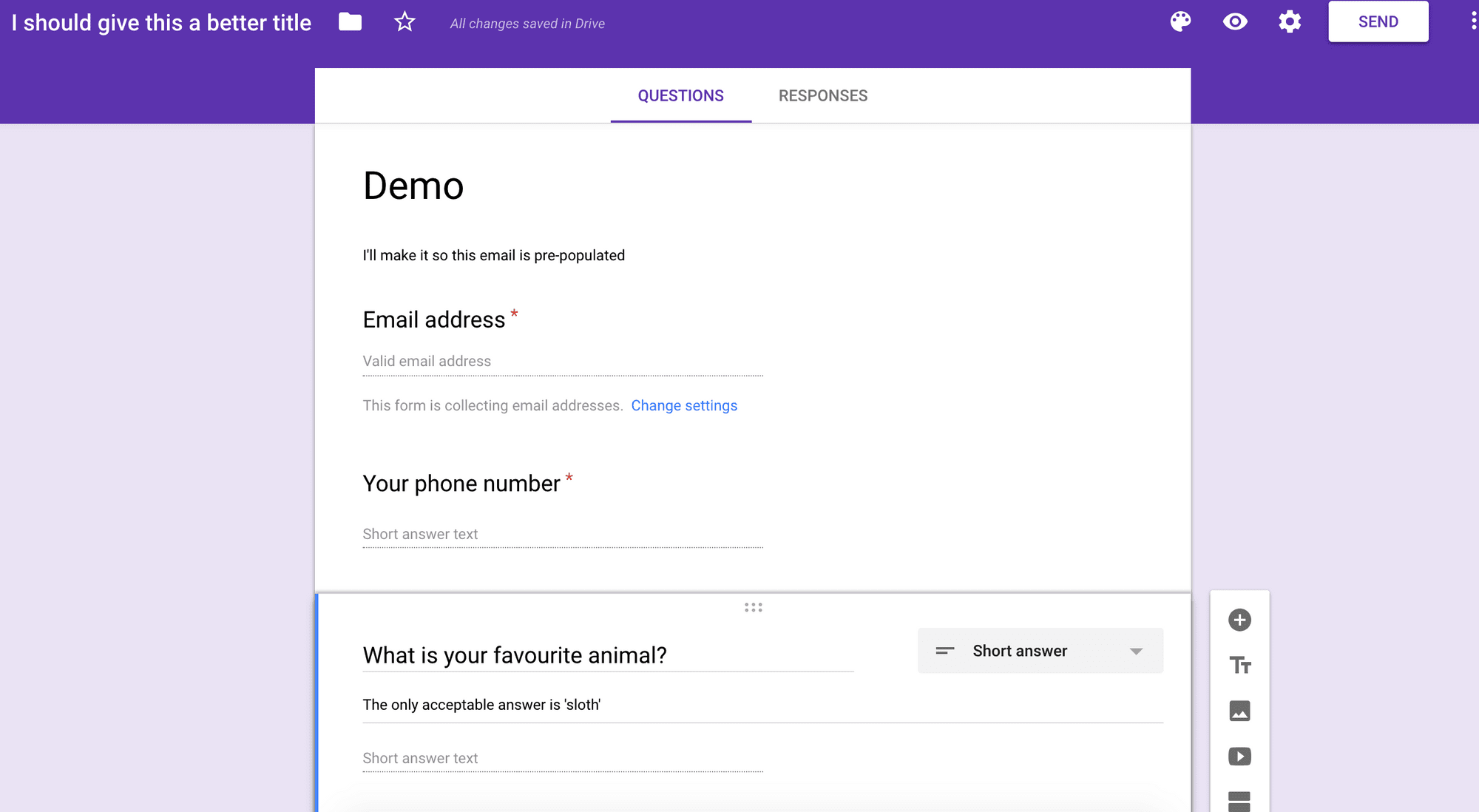 Google Forms - ready to be prepopulated with responses