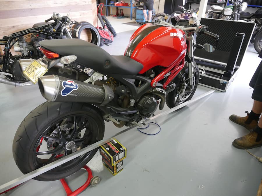How to check alignment on a motorcycle (this is a Ducati)