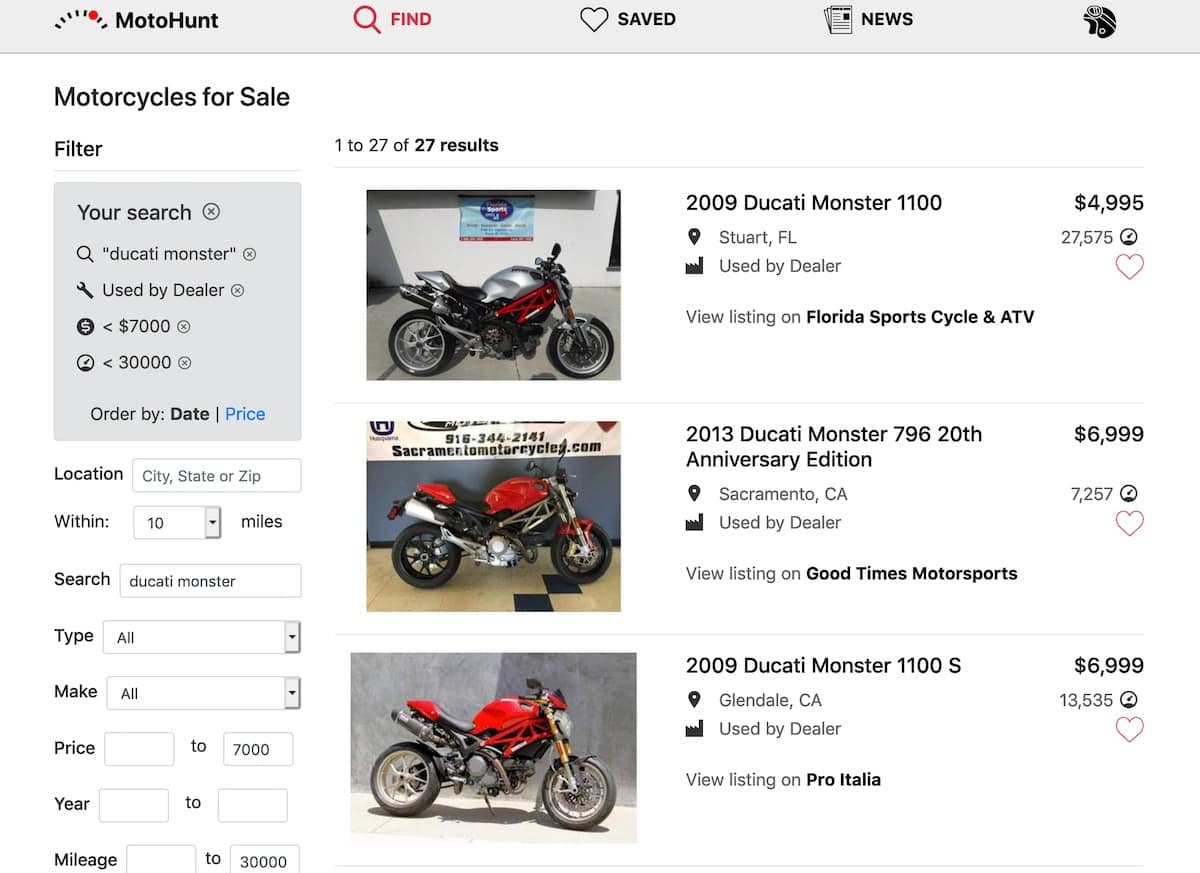Motohunt search for Ducati Monsters for sale in the US
