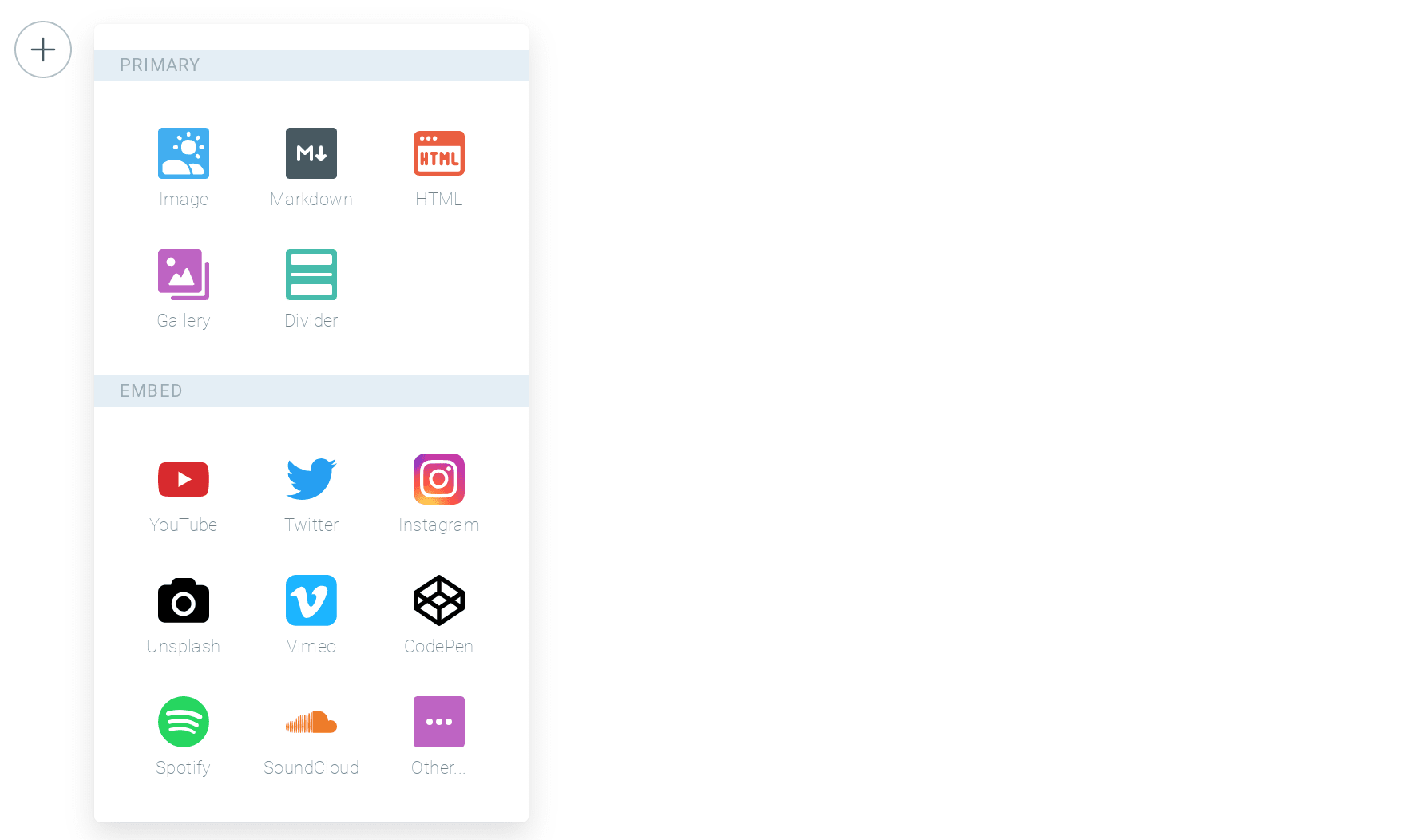 Content types you can insert into Ghost