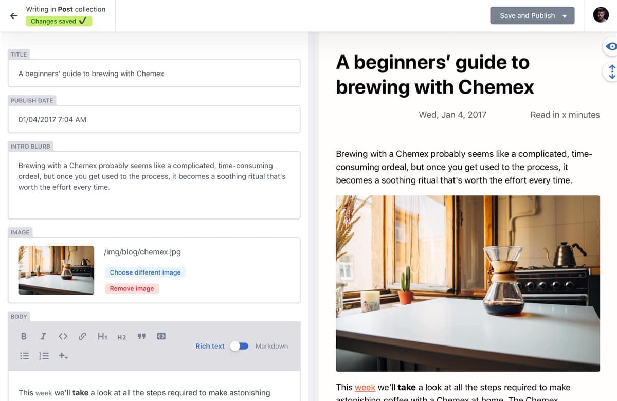 Website builders vs the JAMstack - the Netlify CMS interface is popular with Netlify sites