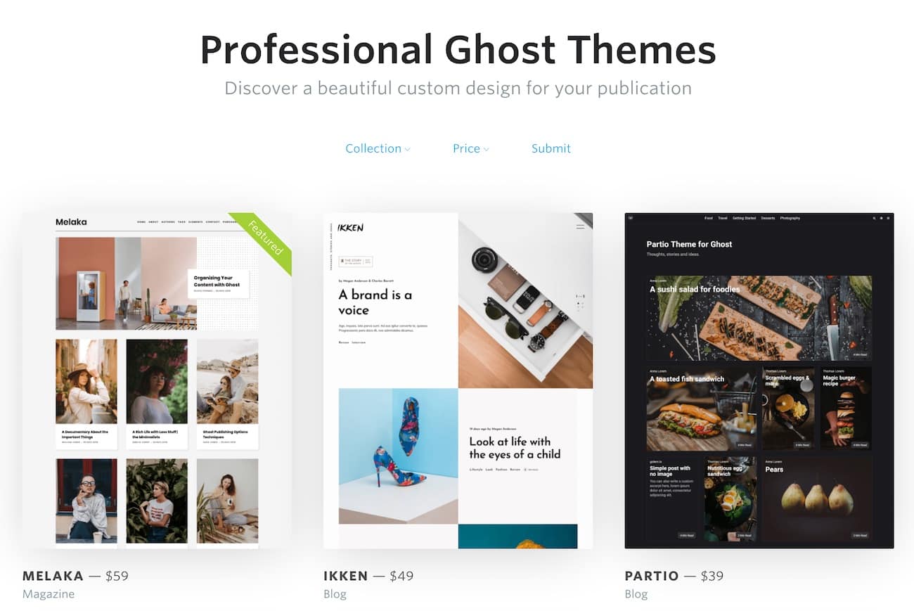 Ghost themes marketplace - first stop before starting a Ghost travel blog