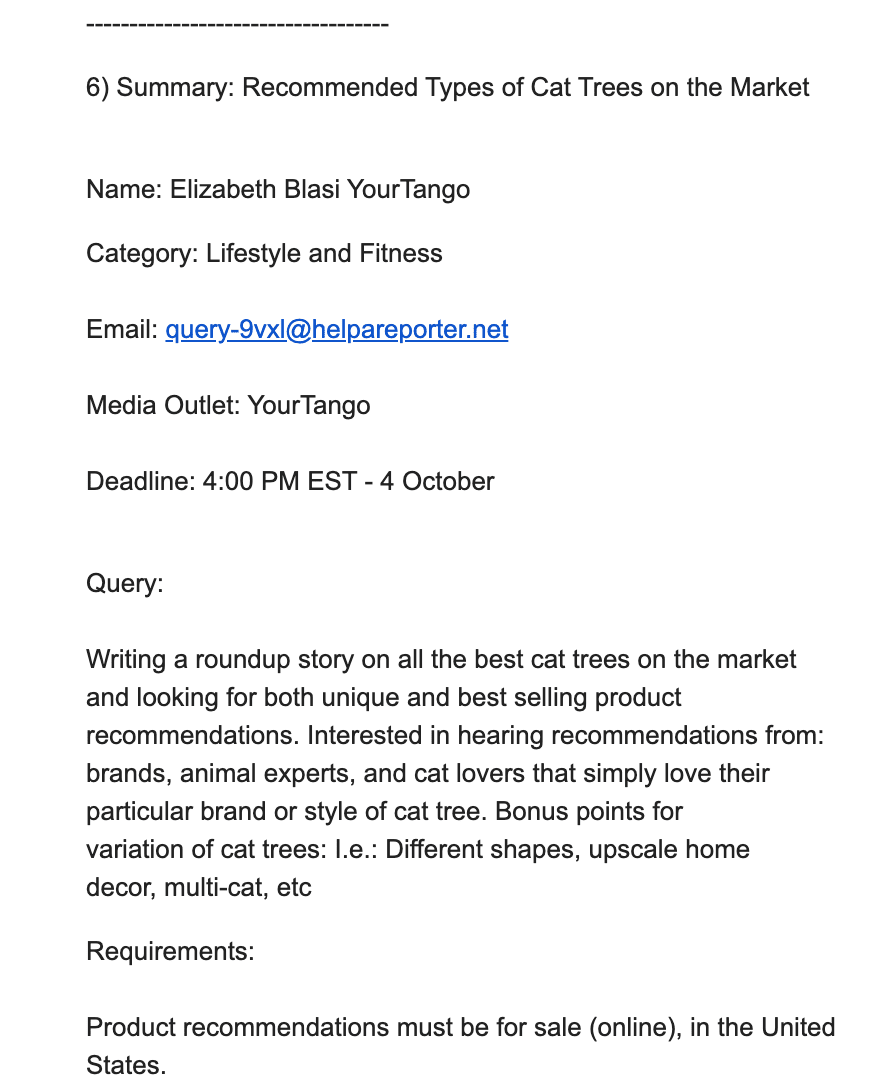A pitch in HARO - great way to get backlinks