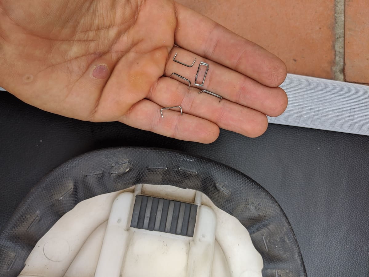 Re-upholsering ninja 650 seat starts with removing these staples