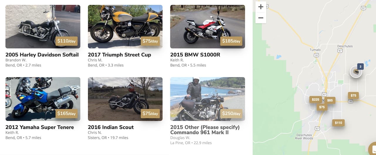 Some motorcycles you can rent on Twisted Road in Bend, Oregon