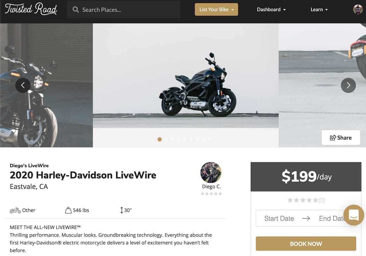 Rent a Harley-Davidson LiveWire on Twisted Road