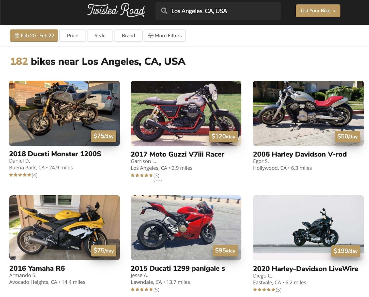Motorcycles for rent on Twisted Road