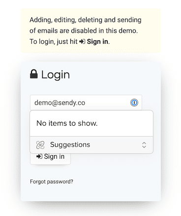Sendy's login for their demo site