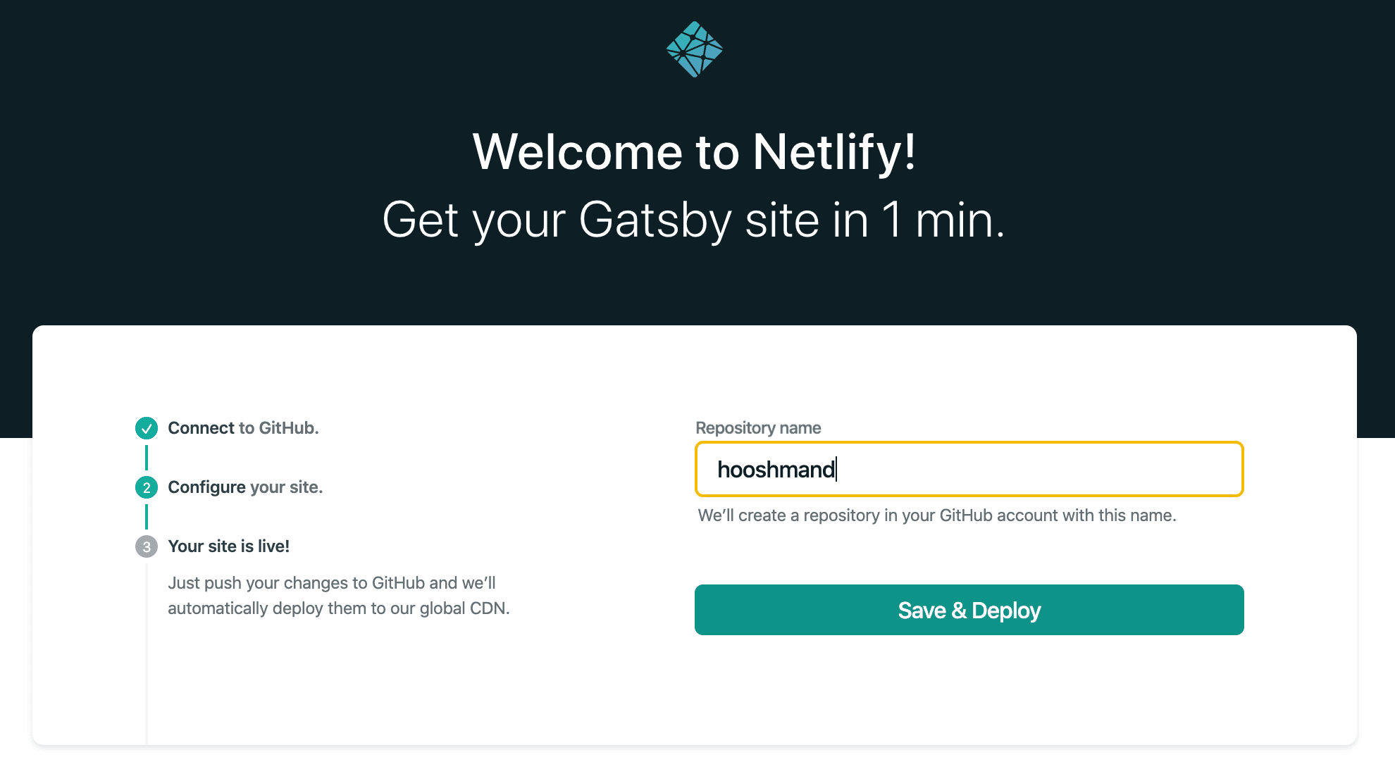 The Ghost Gatsby starting process where you give your site a name