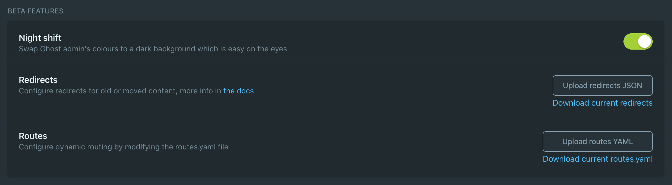 Ghost 3 feature for routes.yaml