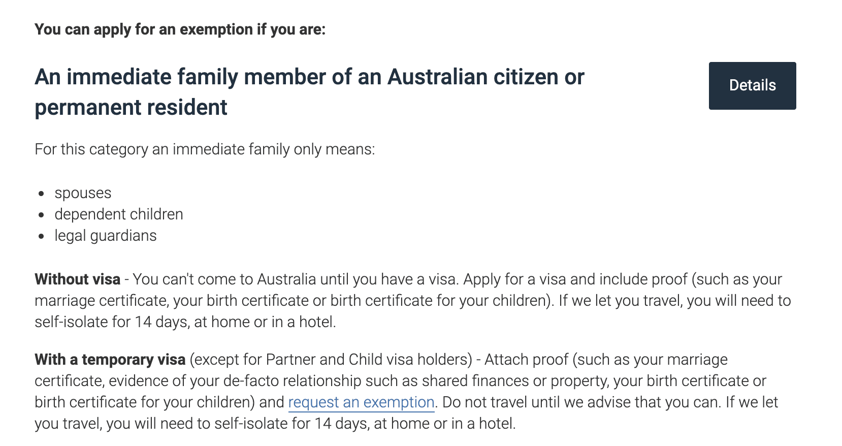 Exemptions to the 2020 coronavirus entry ban to Australia