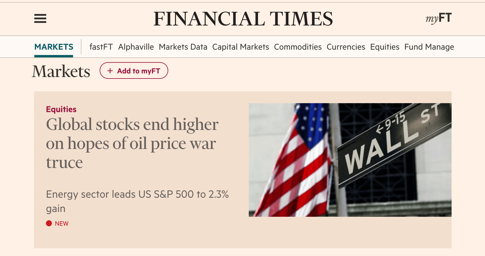 Financial times headline - stocks rise "on hopes of"