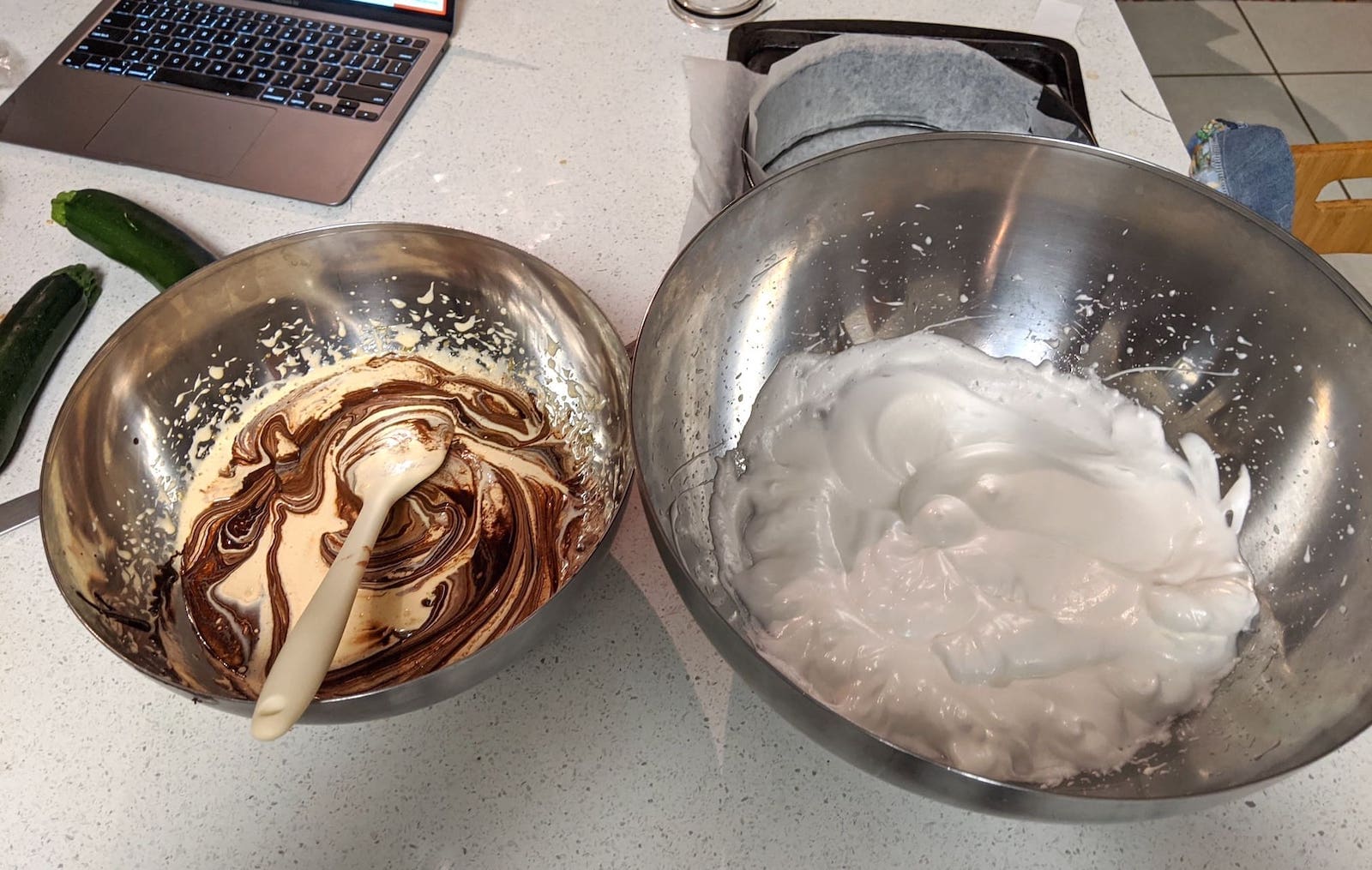 Making Tartine chocolate mousse soufflé cake - egg white mixtures