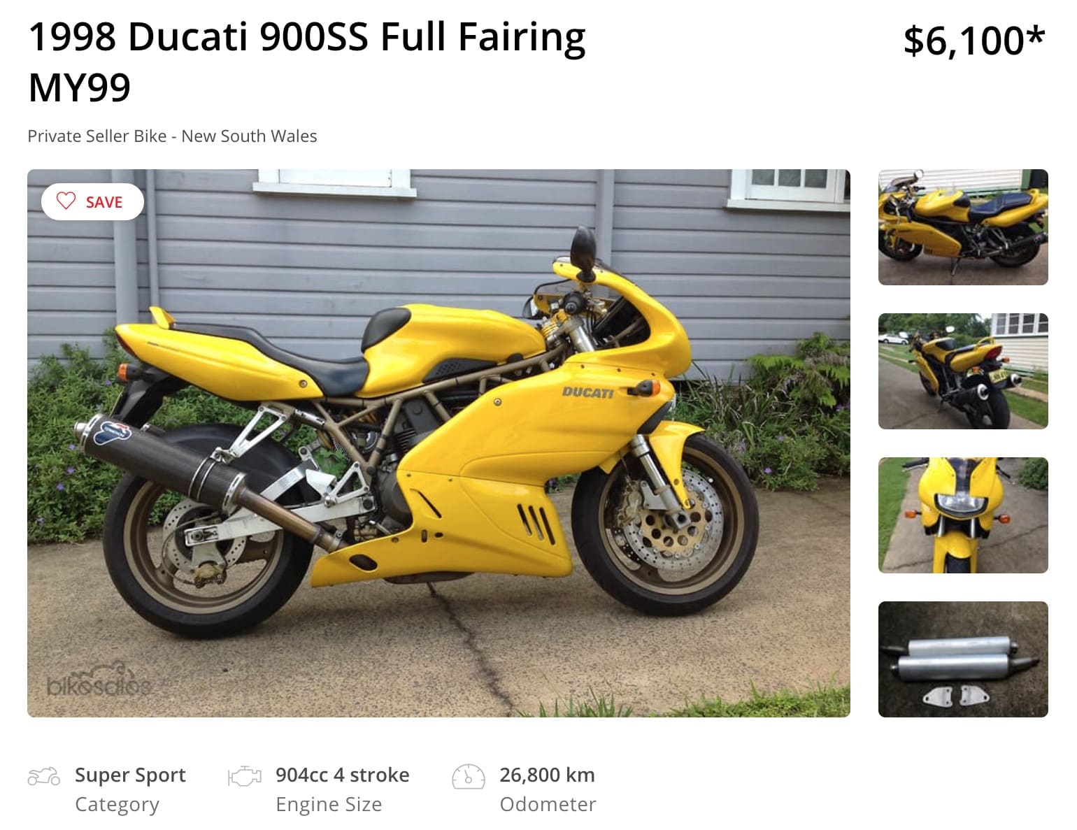 Yellow Ducati 900SS Full Fairing in Australia