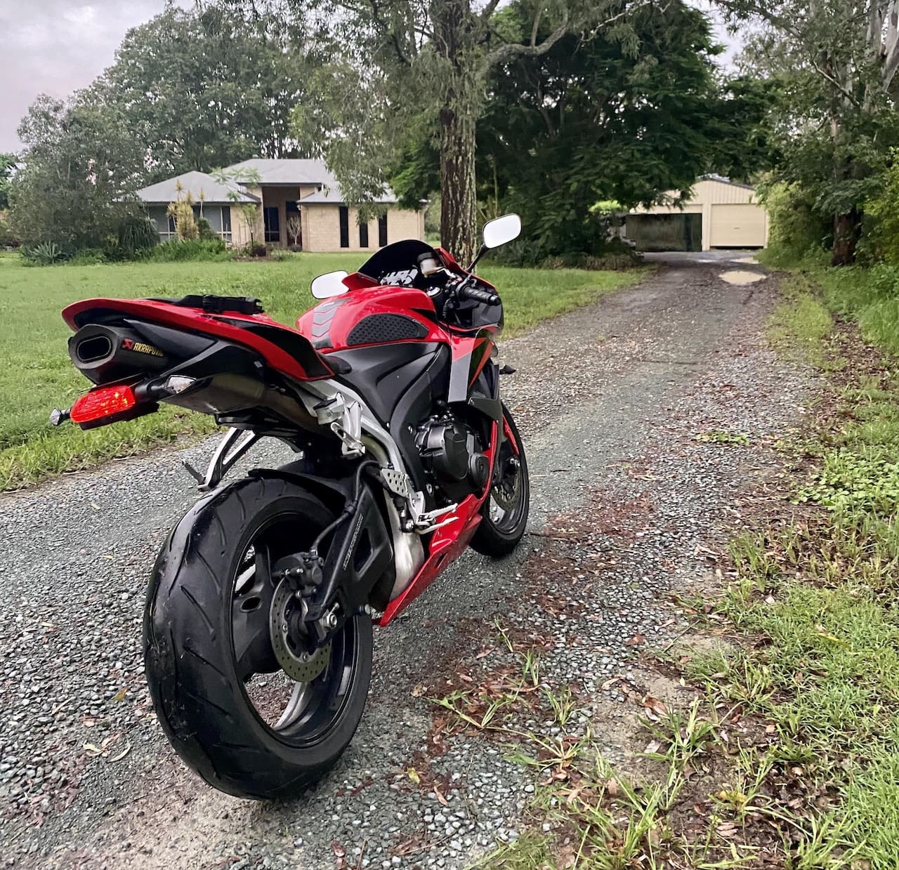 Under-seat exhaust on a Honda CBR600RR
